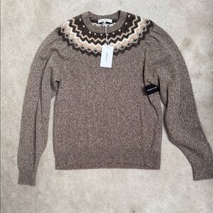 Frame Denim Women’s Brown Crewneck Nordic Yoke Sweater